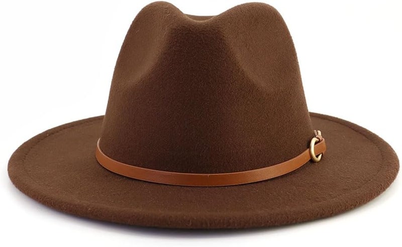 CCAKXCJJ Fedora Hats for Men Women Felt Jazz Hat Wide Brim Panama Hat with Belt Buckle - Image 2